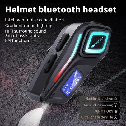 Motorcycle Helmet Bluetooth Headset, Helmet Speakers With LED Light, High Battery Life Helmet Headphone, Smart Noise Reduction, HiFi Level Sound Quality, IPX8 Waterproof, Compatible With All Helmets