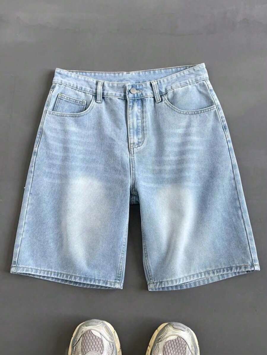 Men's Loose Casual Denim Bermuda Shorts With Pockets, Versatile Summer Denim Shorts Jorts - 藍色 - 查看 1