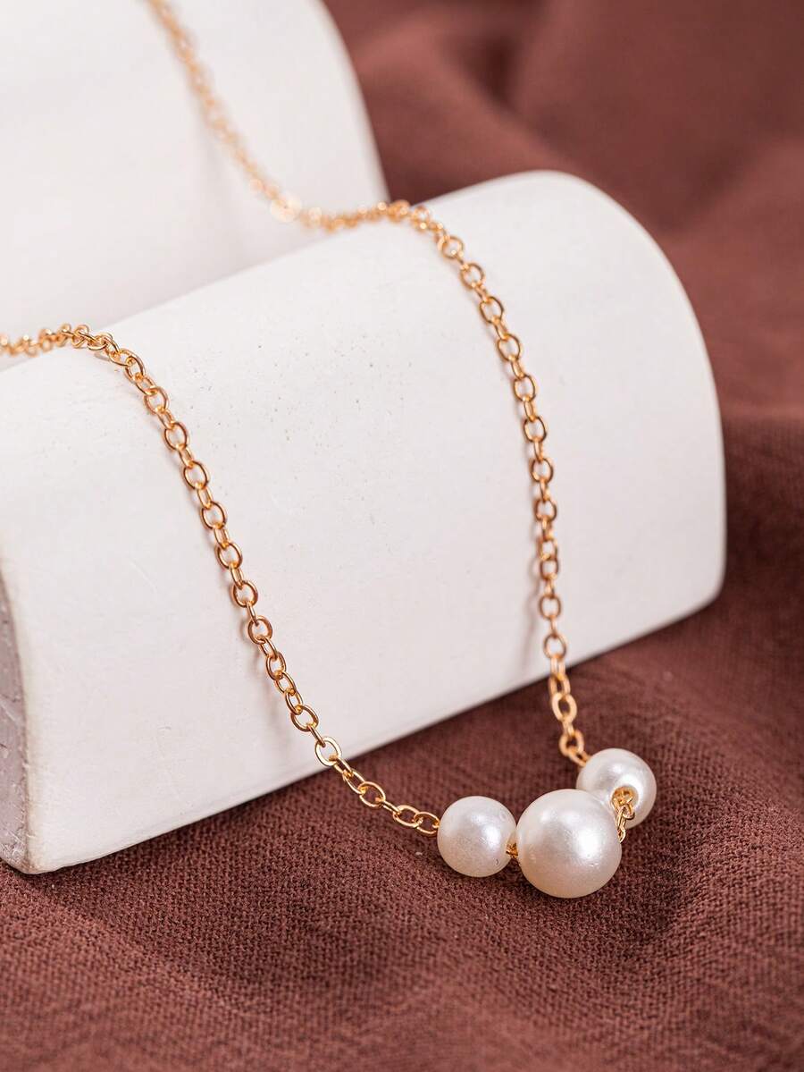 1pc Minimalist Faux Pearl Beaded Necklace, Suitable For Women's Daily Wear