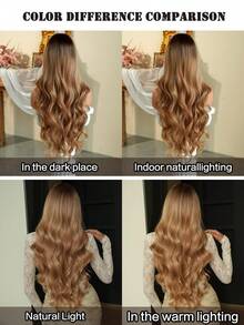 7JHH WIGS Champagne Blonde Ombre Wigs Loose Extra Long Wavy Wigs For Women, Synthetic Wave Curly Wig With Bangs Dark Roots, Silky Soft Heat Resistant Fiber Hair For Daily Wear, Music Festivals Celebrations Party Use 30 Inch - 亞麻金 - 查看 7