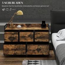 Cómoda con 5 cajones de tela, mueble de almacenaje con estructura de acero, diseño industrial para dormitorio, salón, color marrón rústico. - por defecto - Ver 4