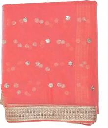 Woman's Embellished Net Dupatta Scarf Shawl Wrap Soft Bridal Wedding - Coral - 查看 3