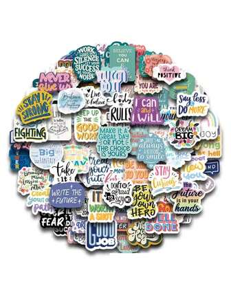 100pcs Cartoon Stickers With Motivational Phrases, Suitable For Refrigerator, Cups, Computers, Boxes, Cartons, Books