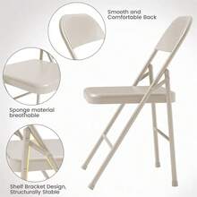 Sillas plegables de acero resistentes (paquete de 2 o 4 unidades, 159 kg) - Sillas de metal para interior y exterior con patas antideslizantes y asiento impermeable - Sillas apilables portátiles para fiestas, bodas, eventos y camping - Paquete de 4 beige - Ver 4