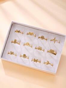 3/6/12pcs Fashionable Cute Butterfly, Heart, Flower Multi-Element Ring Set, Suitable For Teenagers Boys And Girls Daily Wear (Random Style, Random Size, No Gift Box)