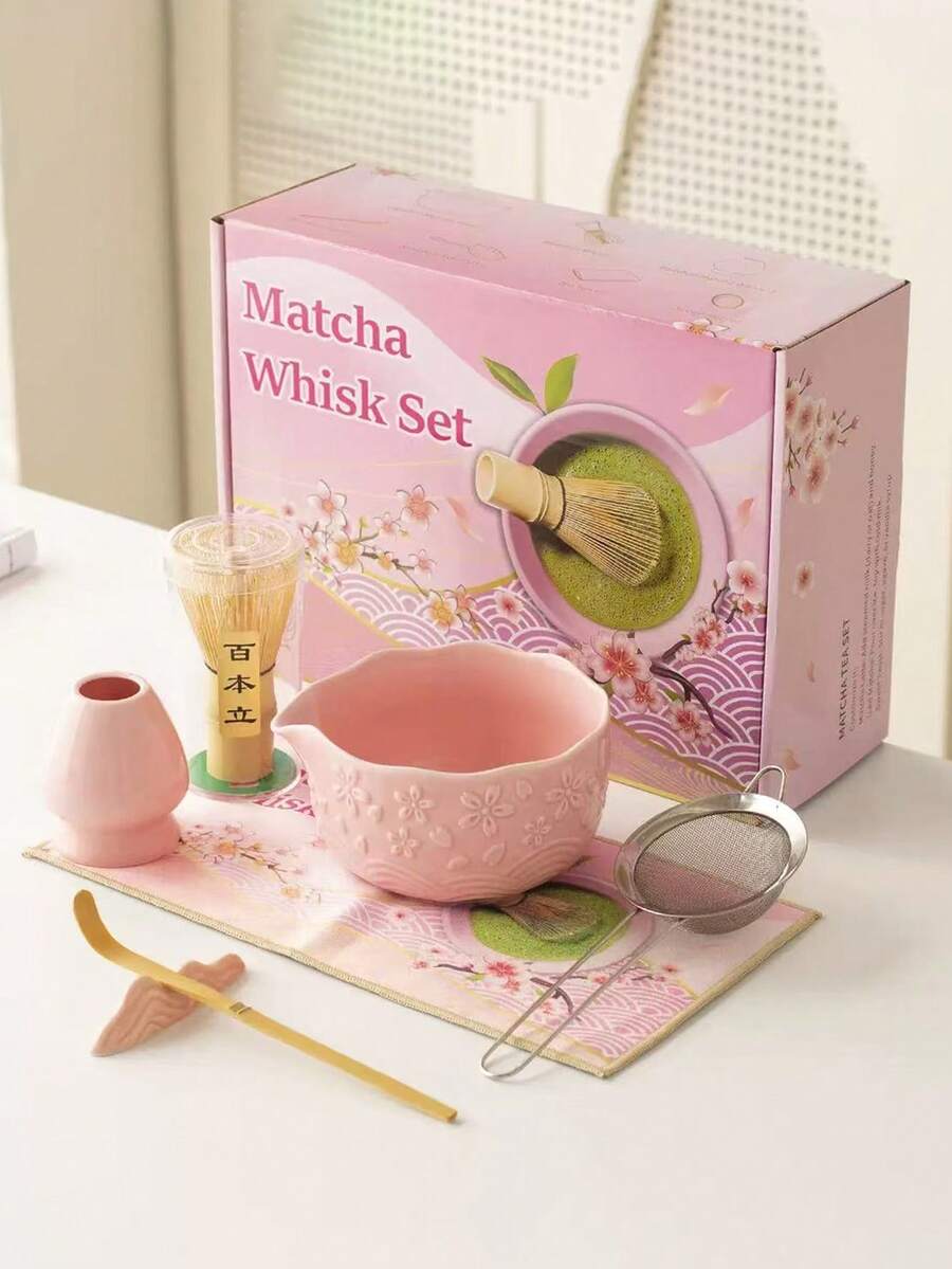 Bộ ấm trà Matcha Sakura 1 cái/2 cái/4 cái/5 cái mới, Bộ dụng cụ pha trà Matcha chất lượng cao bao gồm bát Matcha, que đánh trứng, giá đỡ, thìa tre, rây lọc, Thích hợp cho người yêu thích Matcha và người mới bắt đầu, Quà tặng tuyệt vời cho Ngày của Mẹ, Người cao tuổi - Nhiều màu - Xem 1