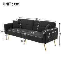 Sofa Bed With Bed Function, Adjustable Angle, Golden Legs, With Cushions And Side Storage Pockets - Xám cổ + Xốp + 2 Ghế - Xem 3