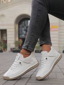 Fall/Winter Women's Casual Slip-On Ankle Boots, Handmade Stitching, Outdoor Hiking, Rubber Anti-Slip Durable Sole, Fashion & Versatile - White - View 3