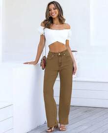 Jeans High Waisted Straight Leg Loose Jeanshalloween - Coffee - View 8