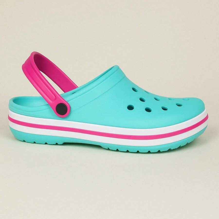 Women's Adult Simple Beach Slippers Openwork Fabric Beach Flip Flops - Aqua Green/Pink - View 1