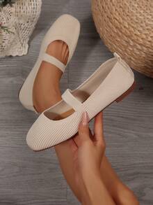 Damen Einfarbige Strick Atmungsaktive Bequeme Mary Jane Ballerinas