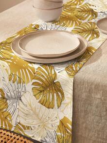 1pc Vintage Turtle Shell Leaf Print Linen Table Runner, Suitable For Holidays, Parties, Birthdays, Dinners, Kitchen & Dining Room Decor, Dresser/Cabinet Cover, All Season Home Decor