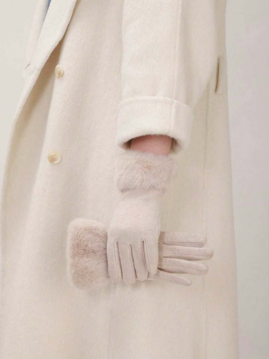 1 par de guantes de dedo completo de unicolor, elegantes y casuales, de poliéster con pantalla táctil, con forro cálido, de moda para mujer, para otoño/invierno