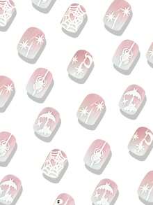 24 chiếc móng tay giả ngắn Halloweennails hình con ma nhỏ màu trắng hình mạng nhện dơi màu hồng móng tay giả mùa hè thích hợp để đeo đồ dùng làm móng móng tay giả - Nhiều màu - Xem 3