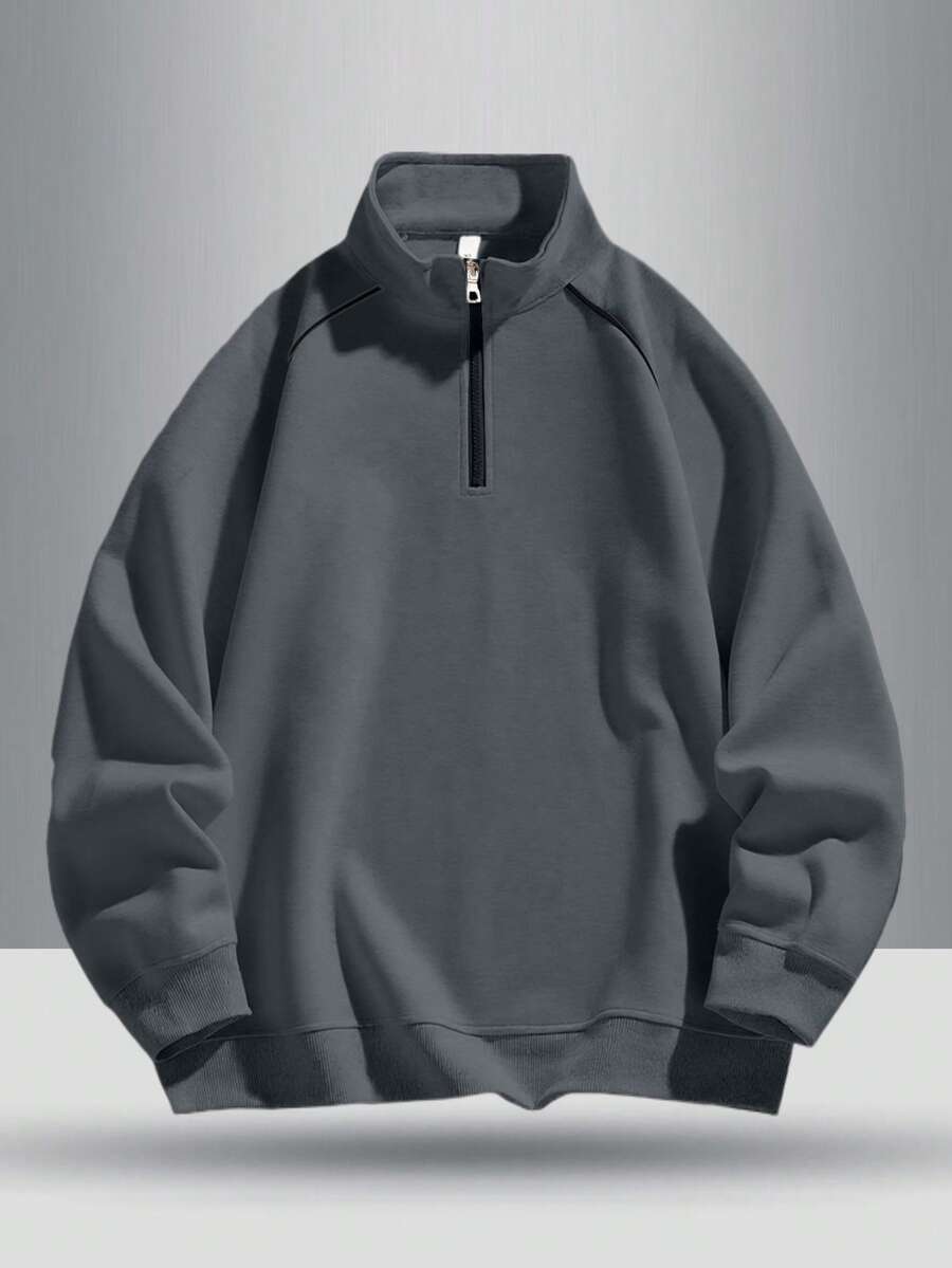 男士休闲纯色套头衫，时尚百搭，秋季 - 深灰色 - 查看 1