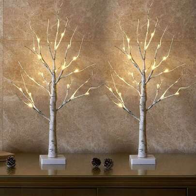 白色桦树造型 LED 灯，人造树，家居装饰摆件，室内，桌面，壁炉架装饰