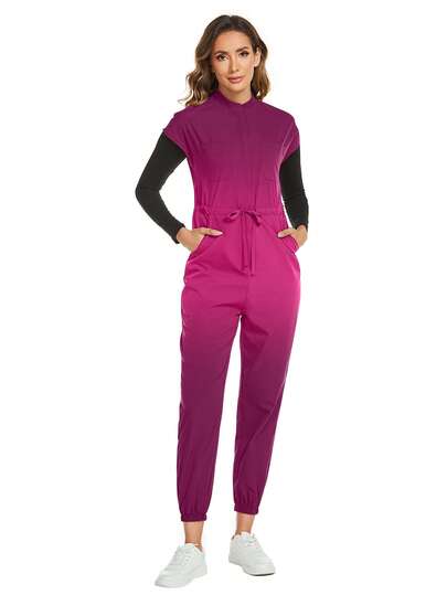cimmuovere Mono con cremallera, cuello alto y bolsillos con cordón, estilo degradado para mujeres. Uniforme de enfermera, ropa de trabajo para dental, atención médica, hospital veterinario, laboratorio en primavera