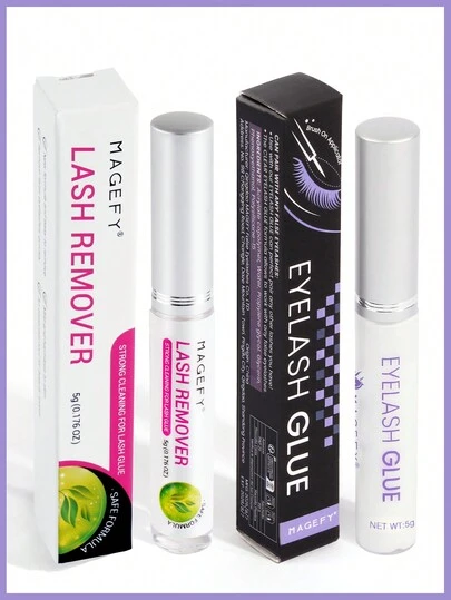 MAGEFY 1 pieza de pegamento de pestañas y 1 pieza de removedor de pestañas, invisible naturalmente después de secarse, se adhiere firmemente para uso diario de pestañas, esencial para viajes