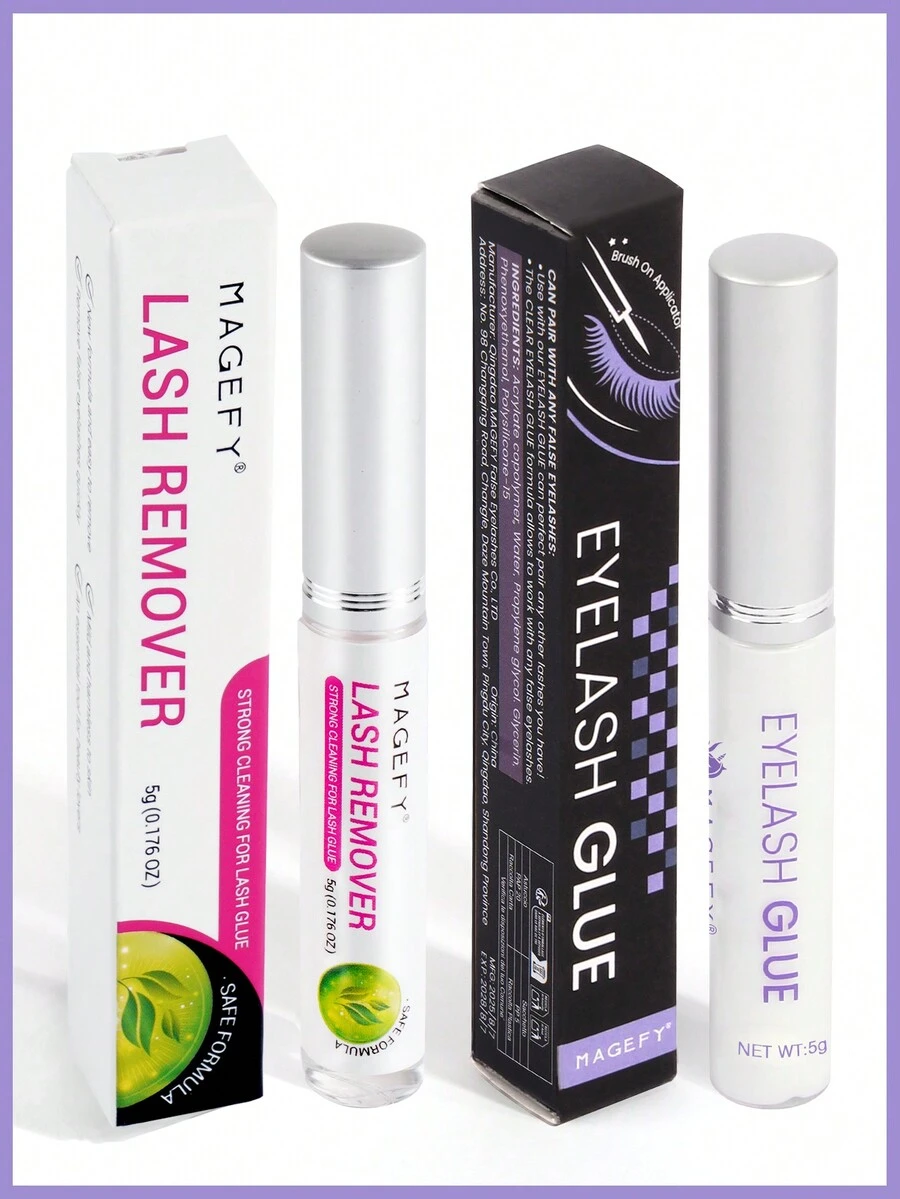 MAGEFY 1pc Eyelash Glue And 1pc Eyelash Makeup Remover, Natural Invisible After Drying, Strong Adhesiveness, Suitable For Daily Use, Travel Essential Eyelash Glue