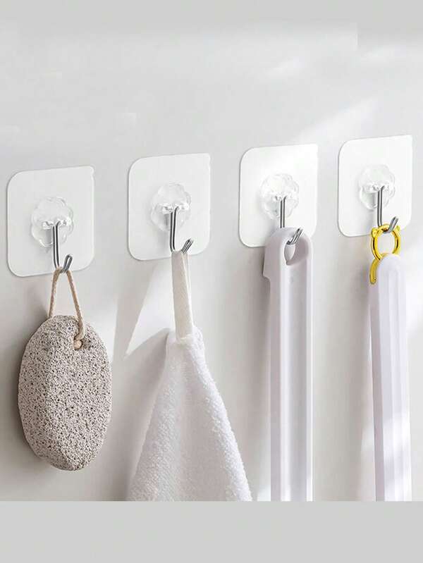 50pcs Transparent Seamless Adhesive Hooks, Waterproof No Drill Wall Hooks For Bathroom And Kitchen, Suitable For Various Surface Materials, Back To School, Dorm Supplies
