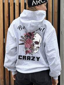 Áo hoodie nữ in họa tiết hoa hồng mùa thu/đông, phong cách đường phố thường ngày và đa năng cho mùa xuân. - Xám đậm - Xem 9