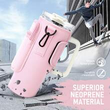 Water Bottle Carrier Bag With Phone Pocket For Cup 40 Oz Tumbler With Handle Neoprene,Portable Water Bottle Holder Pouch  With Adjustable Strap For Cup Accessories,Storing Cards,Phones And Other Small Item - 粉紅色-1 - 查看 2