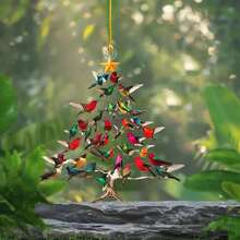 1 pieza Adorno de colibrí navideño, decoración de hogar con apilamiento de colibríes coloridos para amantes de los colibríes, decoraciones navideñas, decoración de habitación, decoraciones navideñas de invierno, regalos navideños, decoración navideña