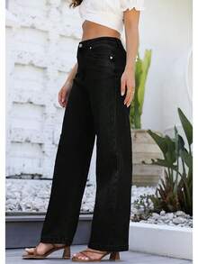 Jeans High Waisted Straight Leg Loose Jeanshalloween - 黑色 - 查看 10
