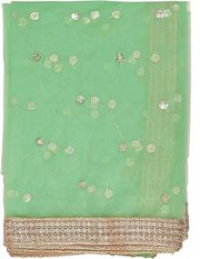 Woman's Embellished Net Dupatta Scarf Shawl Wrap Soft Bridal Wedding - Light Green - 查看 4