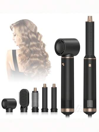 Kemei 5-In-1 Hot Air Brush, Electric Hair Curler, Hair Dryer & Straightener