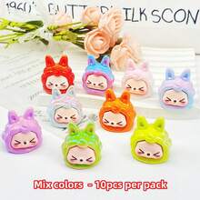 10 piezas de cuentas decorativas con forma de cabeza de conejo de colores tipo macarrón, decoraciones de resina con diseños lindos en varios colores, adecuadas para manualidades como llaveros DIY, cadenas para teléfonos móviles y cadenas para bolsos