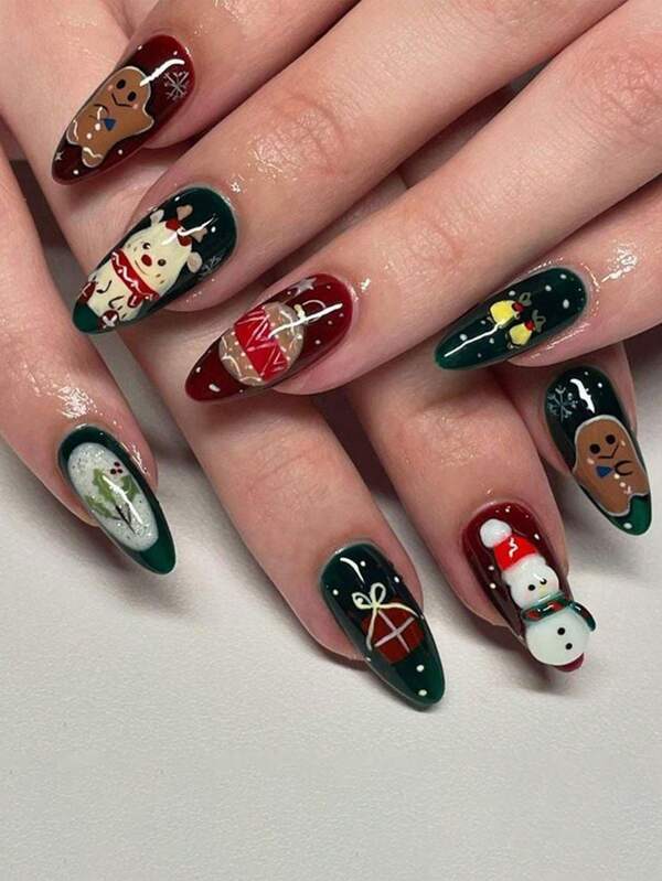 24 قطعة أظافر عيد الميلاد هدية عيد الميلاد شكل رجل زنجبيل، سهلة الاستخدام، مناسبة للبنات والنساء لملابس العطلات والحفلات