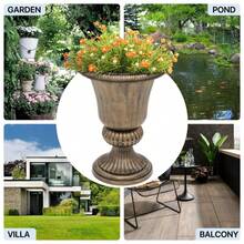 2 PCS 20" Urn Planters For Outdoor Plants, Large Decorative Front Porch Planters, Weatherproof Tall Plastic Flower Pots For Garden, Patio & Entryway Décor - 黃銅 - 查看 8