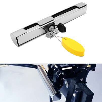 304 Stainless Steel Outboard Motor Lock - Anti-Theft, Waterproof & Adjustable For Boats/Yachts, 3-Size Clamp (11.97in), Includes 2 Keys & Floating Keyring