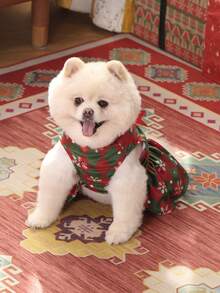 1 件格子雪花高领天鹅绒狗狗连衣裙圣诞节小狗裙子服装宠物服装猫服装带蝴蝶结适合小型犬 - 彩色 - 查看 4