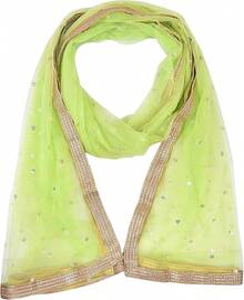 Woman's Embellished Net Dupatta Scarf Shawl Wrap Soft Bridal Wedding - Yellow Green - View 4