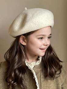 Ages 3-8 1PC Kids Solid Retro Beret Hat, Unisex Cute Fashion Artist Cap For Spring & Autumn Toddler Girls Boys Outdoor Daily Use-Christmas Beret-Suitable For Christmas Party Outfits