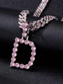 Fashionable Hip-Hop Pink Rhinestone Letter Pendant Necklace, Suitable For Women To Wear At Music Festivals And Parties