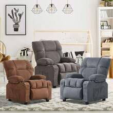 Kids Recliner Chair,Push Back Toddler Recliner With Cup Holders & Side Pockets,Adjustable Footrest & Headrest Kids Sofa For Boys Girls 3+ Age Group, Grey