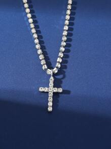 1 件奢华水钻镶嵌十字架项链，男女通用嘻哈风格派对和节日礼物