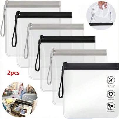 2pcs Transparent Travel Cosmetics Leakproof Storage Bag EVA Waterproof Reusable Packaging Bag Stationery Bag