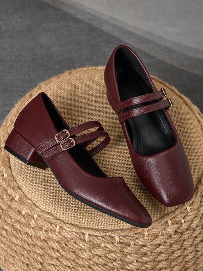 MonaNise نساء 3 سم كعب مغطى بالقماش أسود عصري متعدد الاستخدامات، أزرق داكن، بني، بوردو، ماري جين منخفض كتلي كعب أنيق مسطح