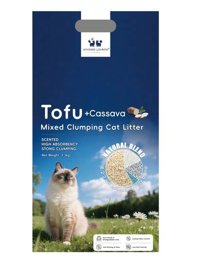 Premium Plant-Based Cassava Tofu Cat Litter (2.3 X 1 Kg), Odor-Controlling Cassava Tofu Cat Litter - Clumping, Low Dust, Easy To Clean, Quick Clumping,  Odor Control, Non-Sticky, Flushable, Newly Upgraded Formula, Durable And Long-Lasting