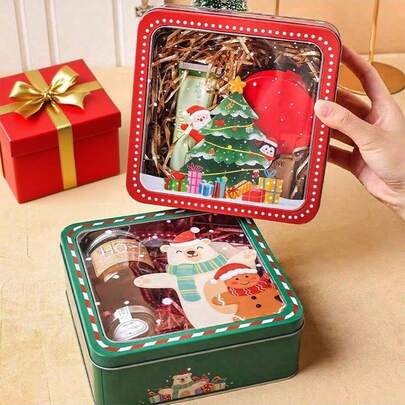 1 件装圣诞饼干锡盒，印有可爱的圣诞老人熊企鹅图案 - 节日礼品盒，用于糖果饼干零食 - 装饰性圆形容器，用于厨房柜台派对展示圣诞糖果储物盒，圆形饼干盒，印有圣诞老人熊企鹅图案，节日零食容器，用于圣诞饼干糖果零食，装饰性圣诞礼品盒，派对礼物 DIY 烘焙储物用品