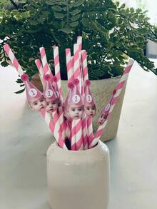 12pcs Customized Face Party Paper Straws, Bachelorette Party Personalized Face Straws, Customizable Age Birthday Party Face Straw Decors, Girlfriend Birthday Party Decor Gifts,Multi-Functional, Ornamental,Reusable,Exquisite - Multicolor - View 6