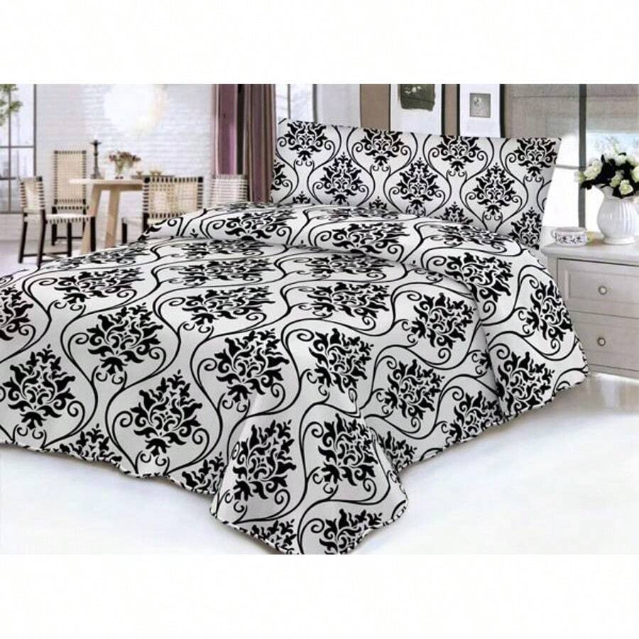 Floral Print Bedding Set, 3-Piece Brushed Microfiber Sheet Set, Without Filling, Consisting Of A Flat Sheet, Fitted Sheet, And Pillowcase, Machine Washable, Bed Sizes 90/105/135/150/180/200 Cm, For King, Queen, And Single Beds - 白底花紋 - 查看 1