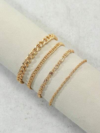 4pcs Minimalist Stainless Steel Bracelets, Unisex Beach Style Accessories