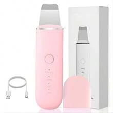 超声波洁面仪 - USB 充电，带振动功能的面部刮痧仪，去黑头，提拉去角质喷嘴，经济实惠的护肤设备，硅胶头可按数量选择 - 彩色 - 查看 16