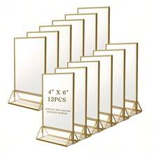 12/6/3 Giá đỡ số bàn tiệc cưới bằng Acrylic trong suốt, có viền vàng, khung ảnh vàng hai mặt, giá trưng bày thẻ công thức thực đơn, lý tưởng cho - đám cưới, tiệc đính hôn, kỷ niệm, sinh nhật, tiệc chia tay cuộc sống độc thân, tiệc trưởng thành, sự kiện của công ty hoặc bất kỳ dịp đặc biệt nào! - Vàng - Xem 12