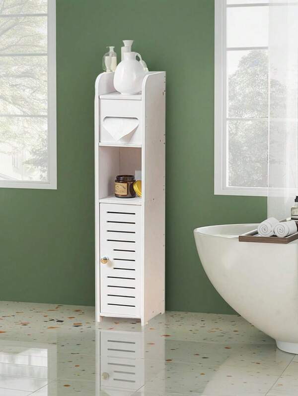 Wasserdichtes Badezimmer Aufbewahrungsregal - platzsparender Toilettenzwischenraum Organizer mit Toilettenpapierspender, selbstklebender Plastik Seitenschrank. Perfekt für kleine Räume, ideal für Badezimmer Organisation und Aufbewahrung, als Toilettenpapier Aufbewahrungsbehälter dienend., Badezimmer Accessoires, Raumdekoration